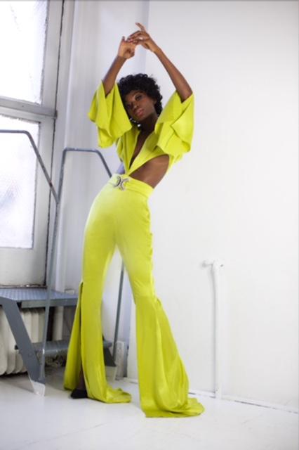 Lime Silk Jumpsuit with Belt Skirt 2